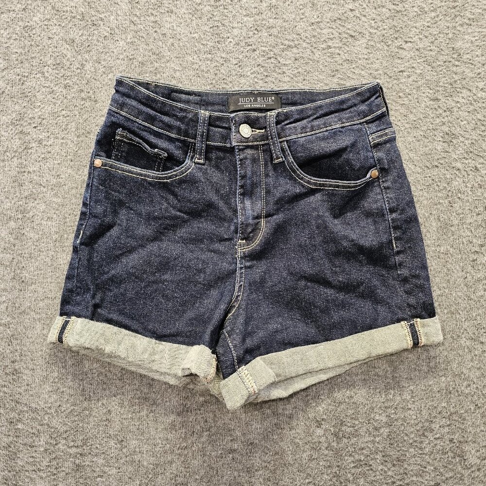 Judy Blue High Rise Cuffed Hem Denim Shorts Womens Small Dark Wash Stretch